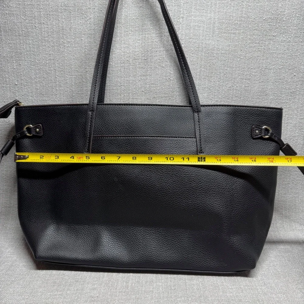 Liz Claiborne Black Pebble Faux Leather Tote Bag Large Shoulder Purse Work